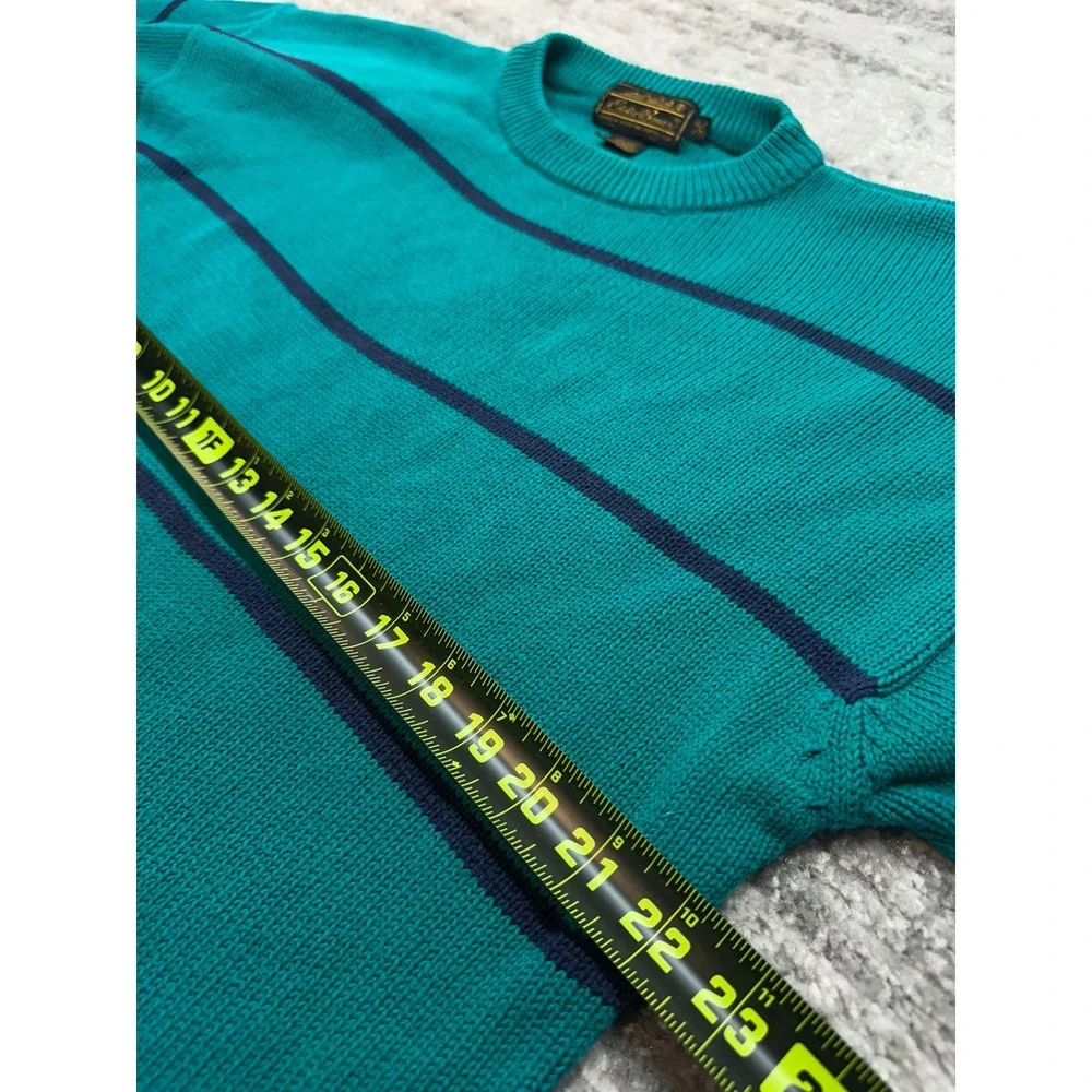 Eddie Bauer Sweater Mens XL Teal Striped VTG 90s Cotton Knit Crewneck Fisherman